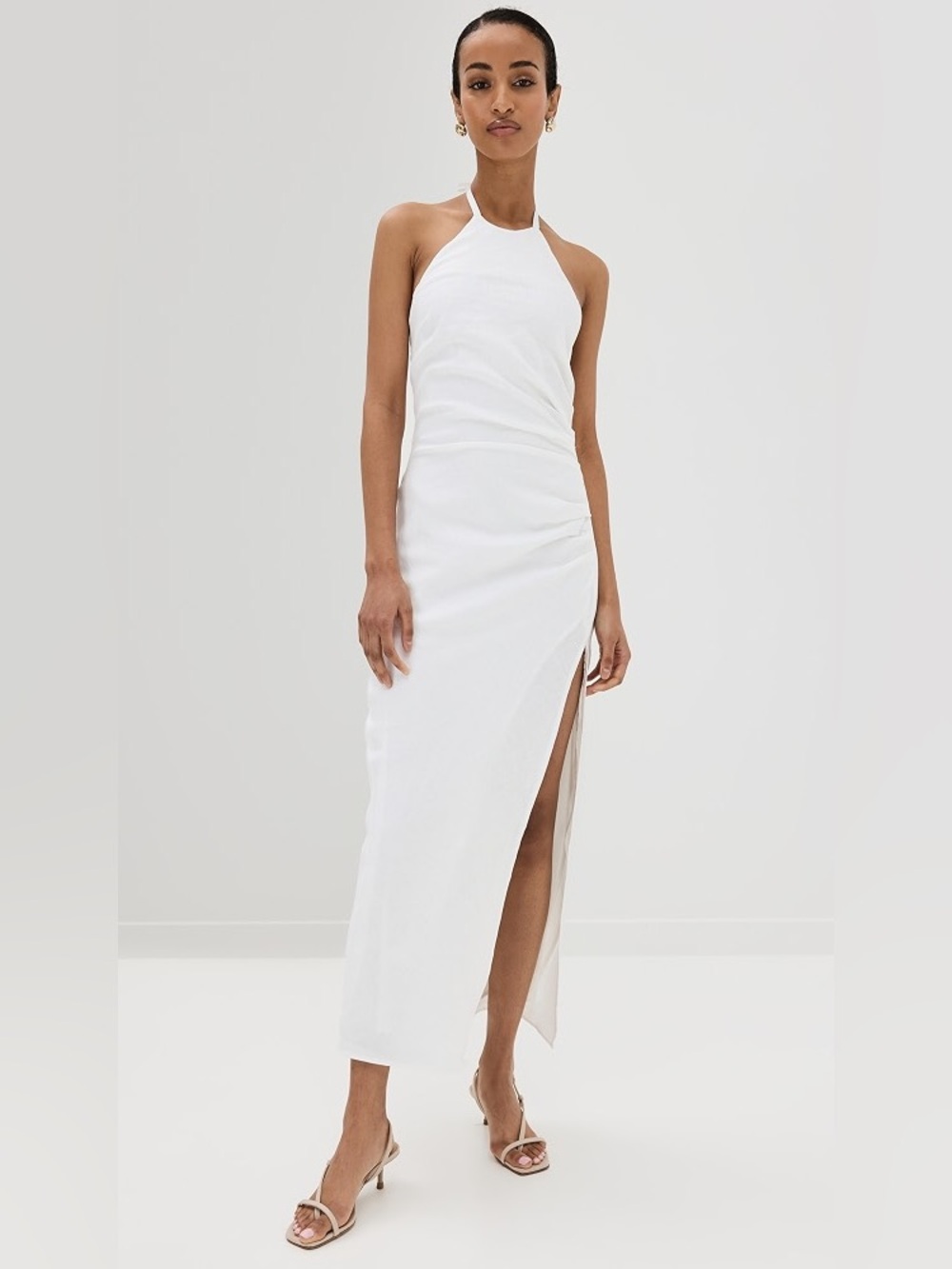 Reformation Sadey white linen halter maxi dress with side slit